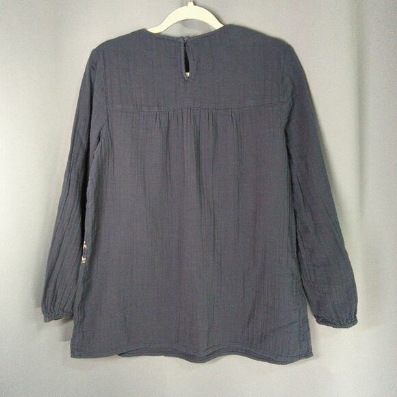 J Jill Embroidered Top Womens S Gray Double Cloth Cotton Gauze Tunic - Picture 6 of 6